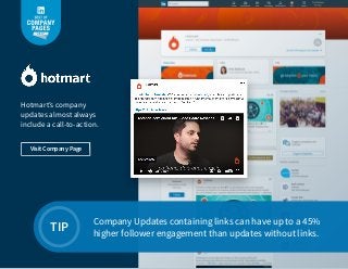 Company Updates containing links can have up to a 45%
higher follower engagement than updates without links.
TIP
Hotmart’s...